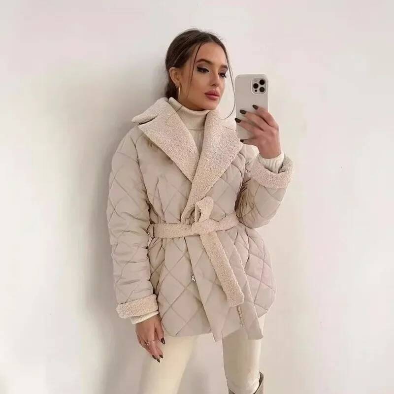 Street Fashion Taiwan - معطف أنيق مبطن بفرو صناعي للنساء،